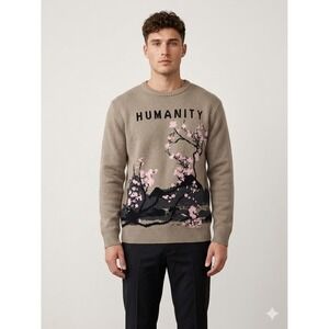 RGSTR Humanity Japan Graphic Sweater‎ Cherry Blossom Men L Grunge Preppy Rocker